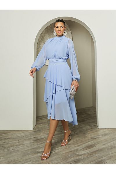 Styli Women Elegant Plain Long Sleeves A-Line Maxi Dress