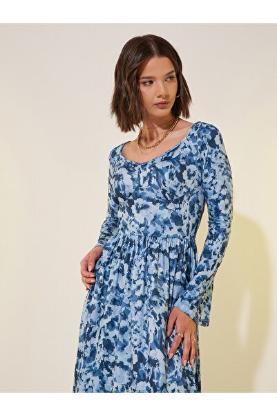 Styli Floral Print Long Sleeve A-Line Maxi Dress