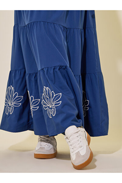 Styli Embroidered Detail Puff Sleeves Tiered Maxi Dress