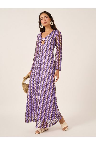 Styli Chevron Design Cut Out Detail Shift Maxi Dress