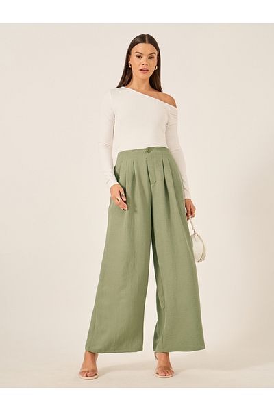 Styli Crinkled Pleated Wide Leg Pants