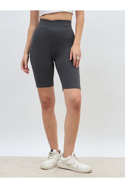 Styli Solid Cycling Shorts with Cross Waistband Detail