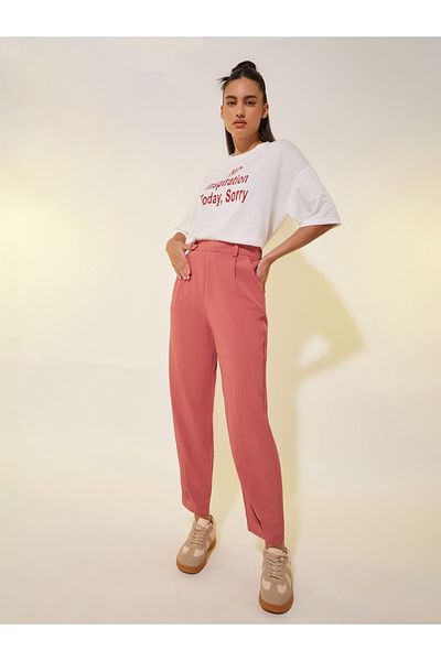 Styli Solid Pleated Loose Fit Pants with Belt Loops