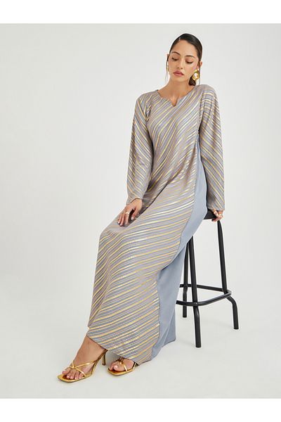 Styli Foil Print Notch Neck Jalabiya