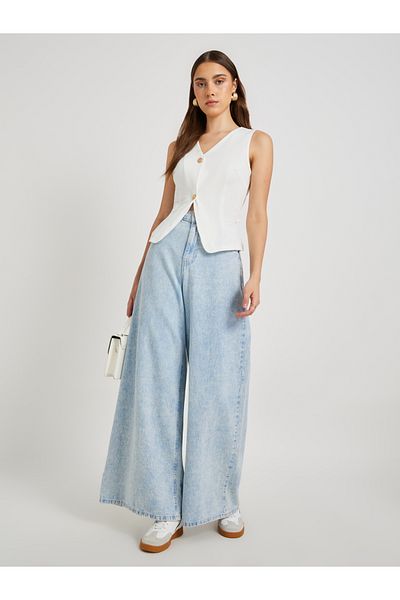 Styli Solid Sleeveless Vest with Button Detail