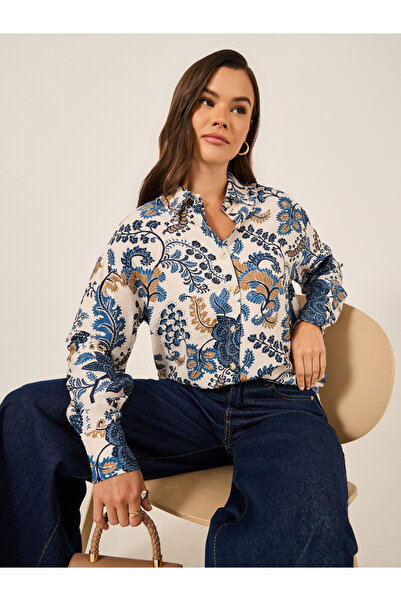 Styli قميص كبير الحجم بطبعة بيزلي وياقة منتشرة