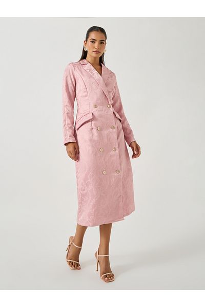 Styli Self Design Jacquard Long Sleeves Blazer Midi Dress