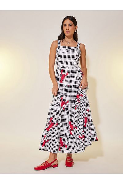 Styli All Over Print Square Neck Tiered Maxi Dress