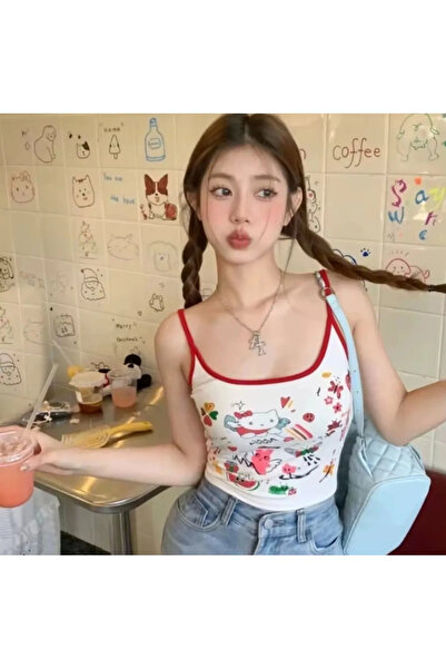 weywot Cute Hello Cat Hanging Red Crop