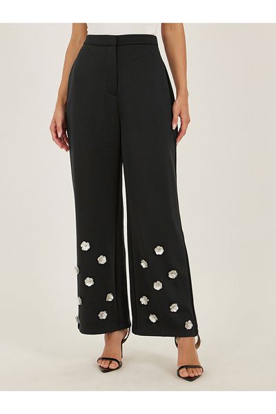 Styli Black Embellishments Wide Leg Pants