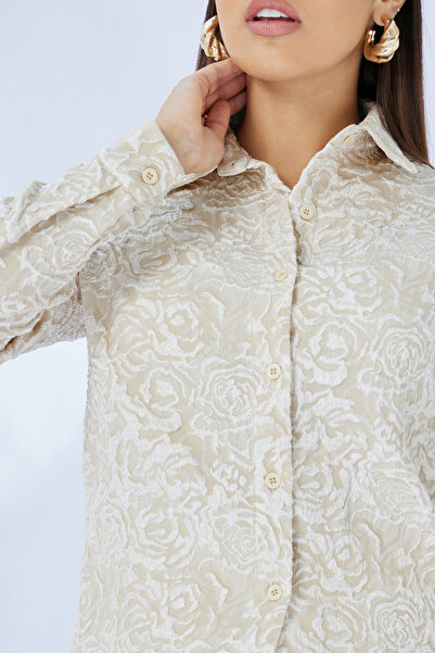 Styli Textured Buttoned Lone Sleeve Top