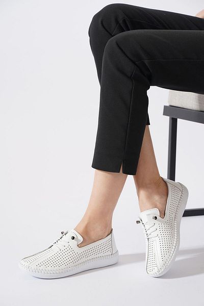 Moda Pie Fernas Bat Laser Genuine Leather Women's Shoes White Skin