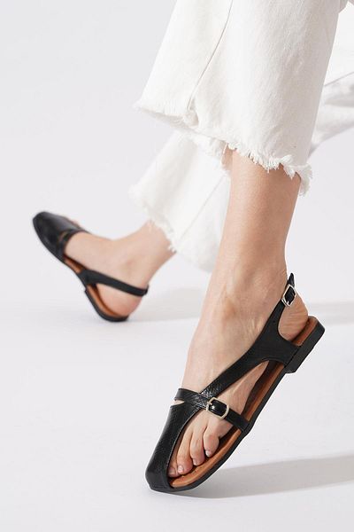Moda Pie Sandale de damă Hayes Finger decoltate Black Snake