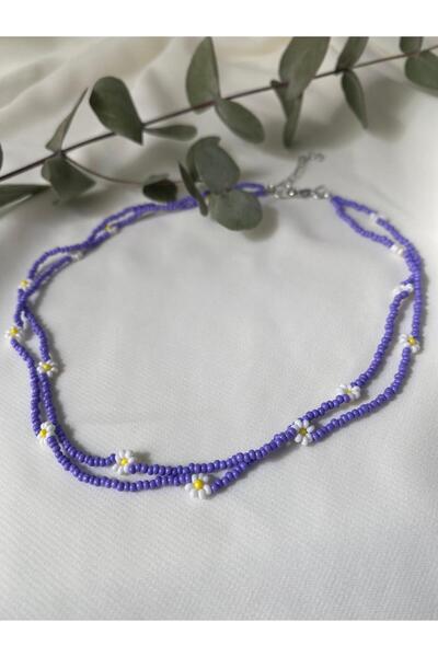 sabiha aksesuar Sand Beads Two Rows Flower Necklace