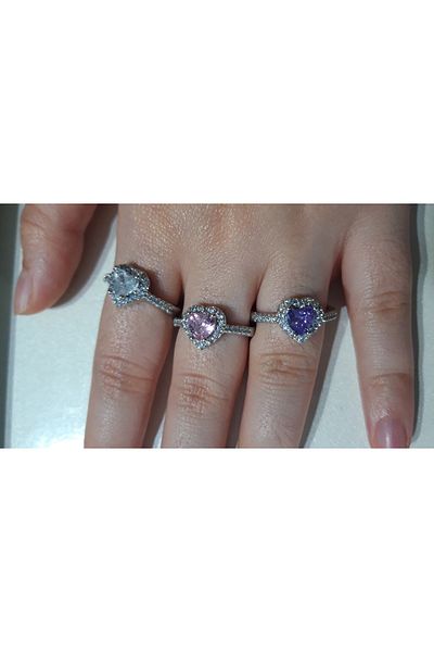 Nurtakı Nurtakı 3 Pieces Adjustable Solitaire Ring with Heart and Stone