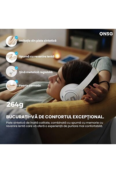 SoundPEATS Space Wireless Over-ear Headphones, Premium Sound, Anc 35db, 123 Hours, White