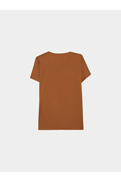 DeFacto Women Brown Knitted Crew Neck Short Sleeve T-Shirt