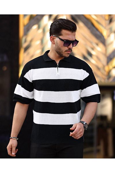 viperkombin Μπλουζάκι πόλο με ριγέ φερμουάρ Oversize Βαμβακερό φαρδύ κόψιμο