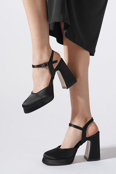 Moda Pie Giswer Plain Face Platform Women's Evening Dress Shoes Black Satin