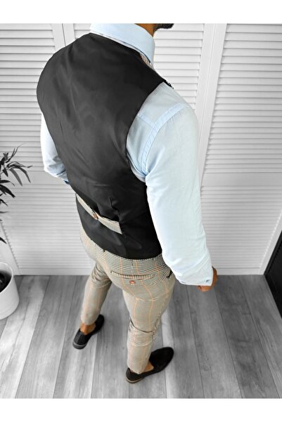 dehaine Men's Suit, Pants Plus Vest, Gray, Checkered, 12789