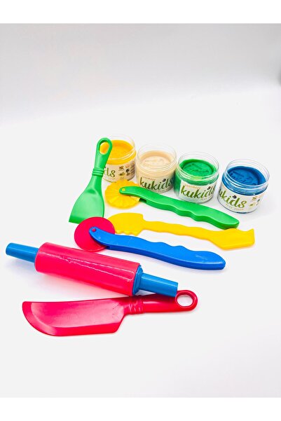 kukids play dough %100 Doğa(Organik) 4 Renk(4x130gr) Oyun Hamuru Kesme ve Mer...