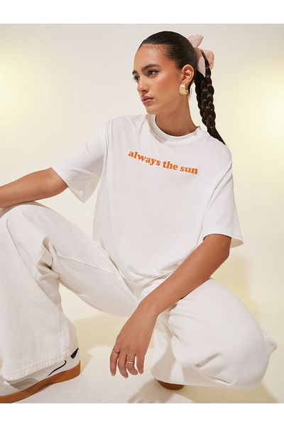 Styli Slogan Print Round Neck T-Shirt