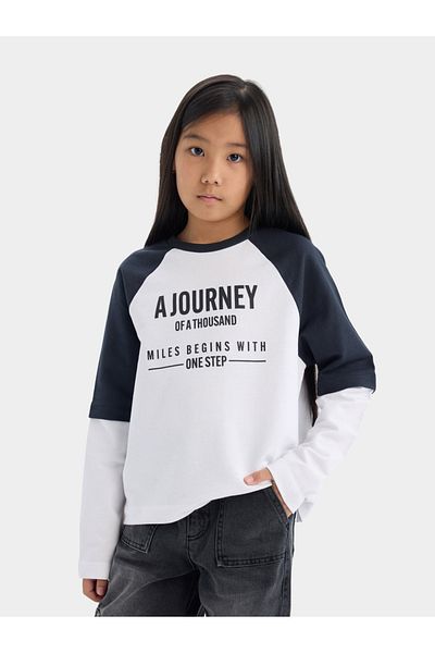 DeFacto Kids White Cotton Long Sleeve with Printed T-Shirt