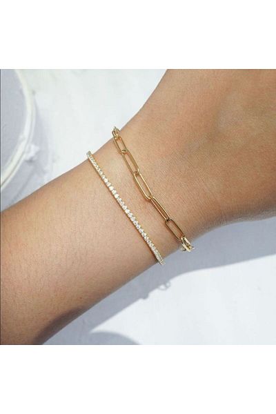 HISCOSMETIC Women's Elegant Gold - Gold Colored 2-Piece Tennis Bracelet