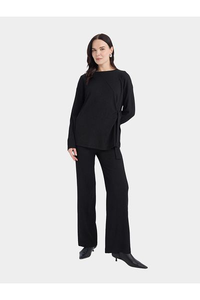 DeFacto Women Black Knitted Long Sleeve Casual T-Shirt
