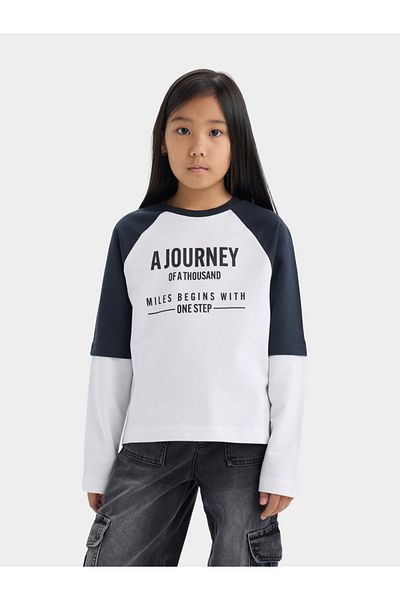 DeFacto Kids White Cotton Long Sleeve with Printed T-Shirt