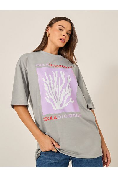 Styli Graphic Print Short Sleeve Oversized T-Shirt