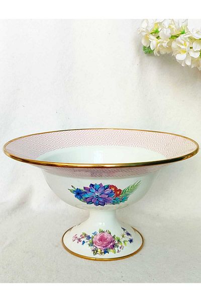 EBRULİEMAYE Pink Pyramid Deep Footed Fruit Bowl Salad Plate Bowl