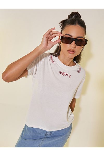 Styli Embroidered Round Neck T-Shirt