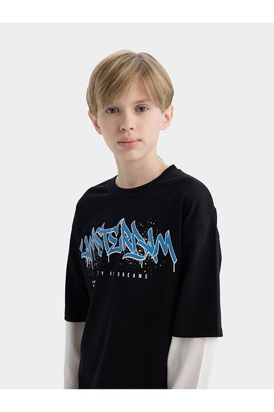 DeFacto Kids Fit Round Neck Printed Long Sleeve T-Shirt