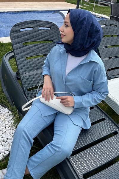 Tesettür Diyarı Summer Sofia Linen Double Set - Baby Blue