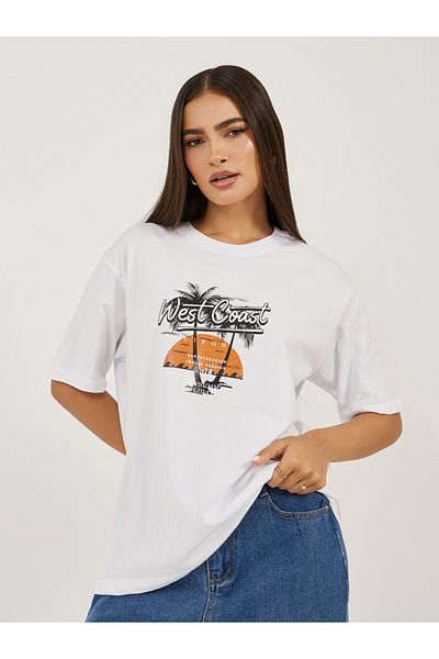 Styli Graphic Print Short Sleeve Oversized T-Shirt