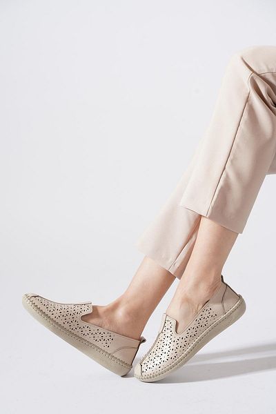 Moda Pie Hertes Laser Genuine Leather Women's Shoes Beige Skin