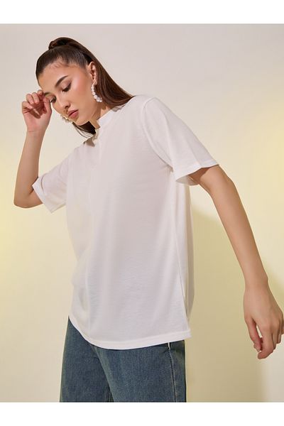 Styli Solid Asymmetrical Neck T-Shirt