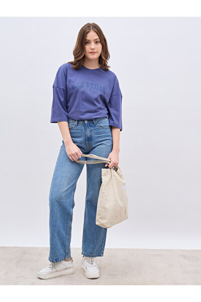 Styli تي شيرت كبير الحجم بطباعة شعار مبالغ فيها على الكتف