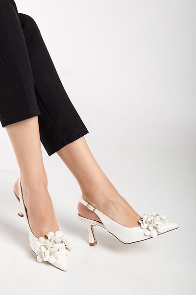 Dilimler Ayakkabı Γυναικεία παπούτσια με τακούνι Stiletto Λευκό τακούνι με ανοιχτό μοτίβο λουλουδιών