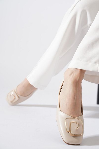Moda Pie Sopri Wrap Buckle Blunt Toe Women's Ballerina Beige Skin
