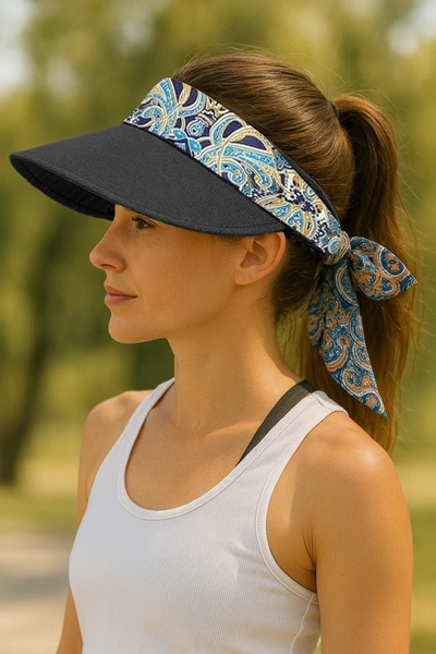 LAGRANZE Pălărie de soare cu vizor cu model de șal cu boruri late pentru feme...