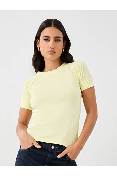 Styli تي شيرت قطني مطاطي سادة برقبة دائرية وأكمام قصيرة وقصة ضيقة مقاس 15