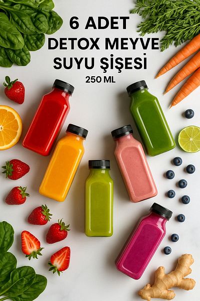 Open Home Concept 6Pcs 250ml Smoothie Detox Bottle Clear Plastic Leakproof Lid Juicing Bottle with Corner