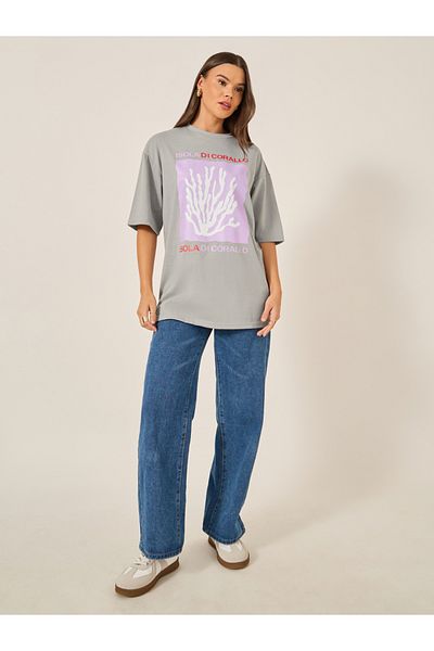 Styli Graphic Print Short Sleeve Oversized T-Shirt