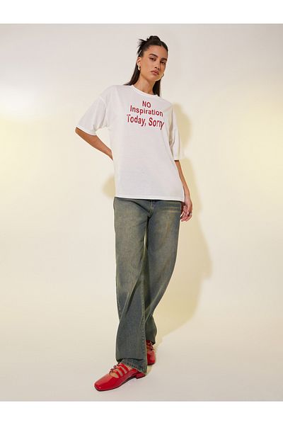 Styli Slogan Print Round Neck T-Shirt