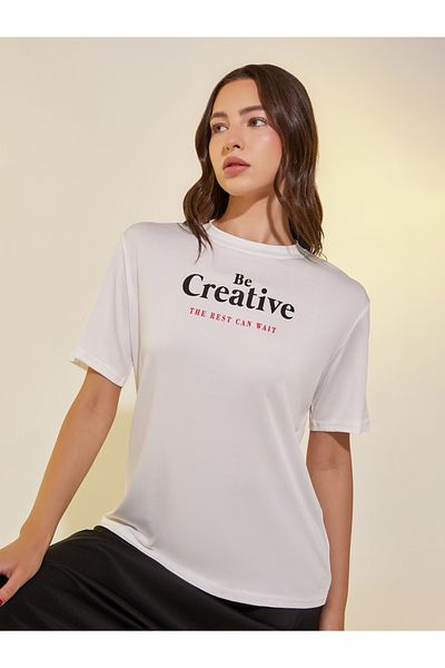Styli Slogan Print Round Neck T-Shirt