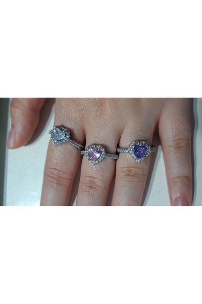 Nurtakı Nurtakı 3 Pieces Adjustable Solitaire Ring with Heart and Stone