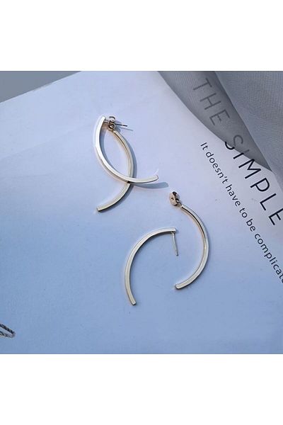 HISCOSMETIC Women's Minimal Curved Cross Silver - Silver Earrings