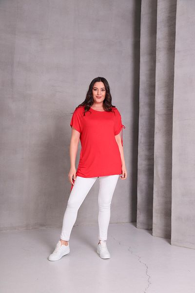 Ebsumu Women's Large Size Rope Tie Red T-Shirt